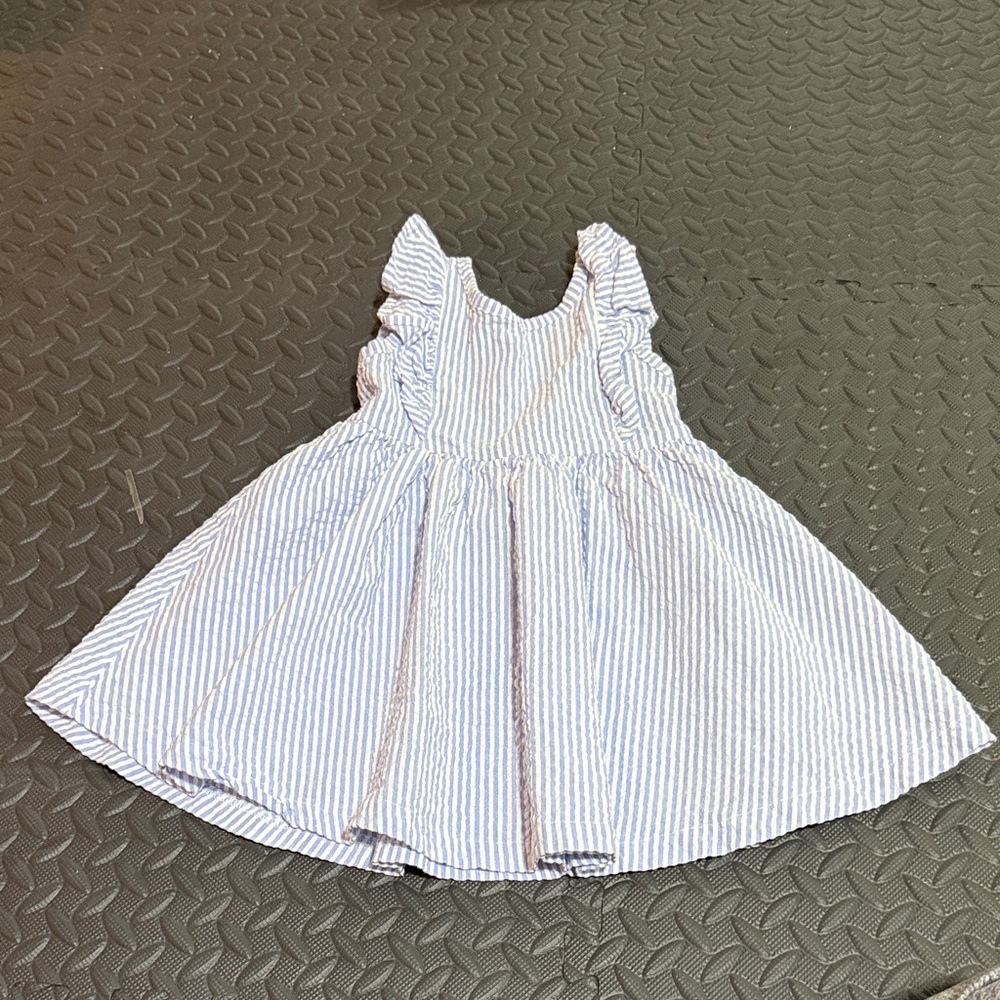 Monica + Andy Girls Seersucker Blue and White Striped Ruffle Dress 2t